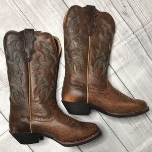 Justin Women’s Durant Western Cowgirl Leather Boots Square Toe Sz 6 B